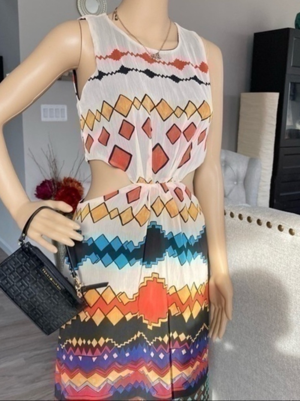 🌸 Zara Multicolor Geo Print Cutout Maxi Dress - Picture 10 of 12